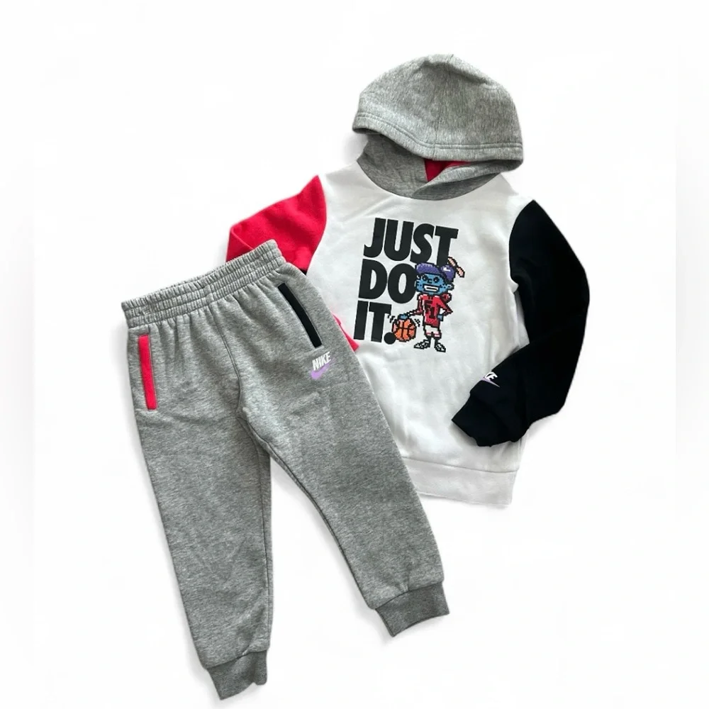 Nike “Just Do It” Logo Hooded Sweatshirt & Jogger Pants Set Boys Size 2T